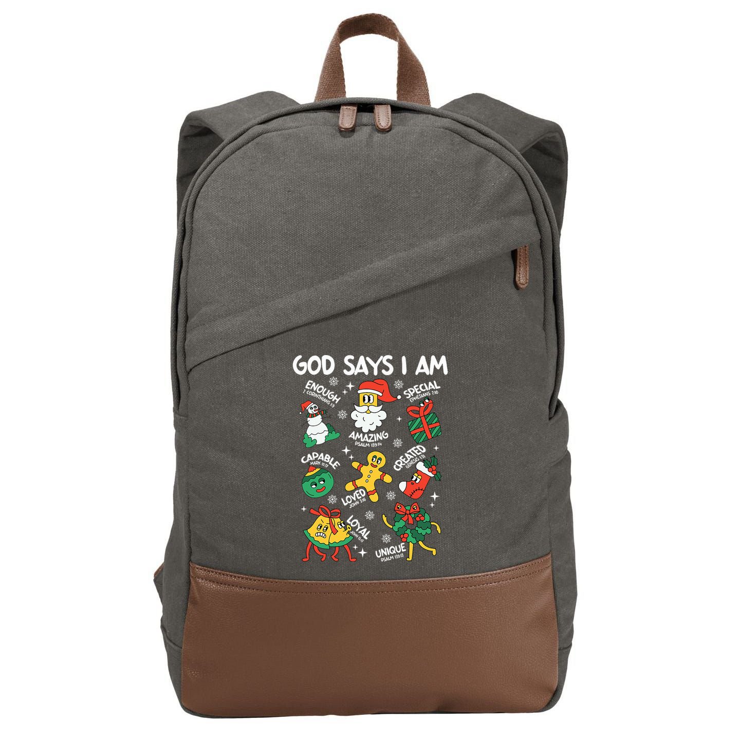 God Says I Am Christmas Lover   Christian Cotton Canvas Backpack