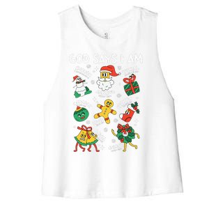 God Says I Am Christmas Lover   Christian Women's Racerback Cropped Tank