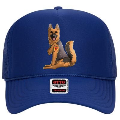 German Shepherd I Love Mom Tattoo Dog Mothers Day High Crown Mesh Back Trucker Hat