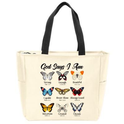 God Says I Am Butterfly Christian Jesus Lover Religious Zip Tote Bag