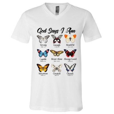 God Says I Am Butterfly Christian Jesus Lover Religious V-Neck T-Shirt