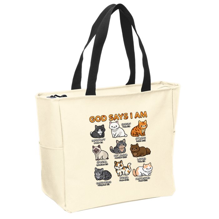 God Says I Am Cat Cute Cats Lover Bible Verse Christian Zip Tote Bag