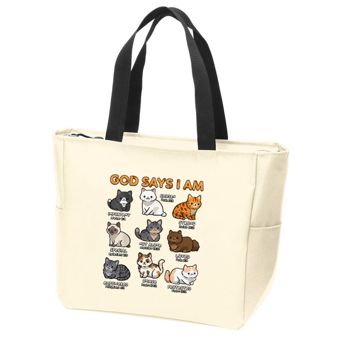 God Says I Am Cat Cute Cats Lover Bible Verse Christian Zip Tote Bag