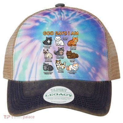 God Says I Am Cat Cute Cats Lover Bible Verse Christian Legacy Tie Dye Trucker Hat