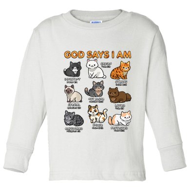 God Says I Am Cat Cute Cats Lover Bible Verse Christian Toddler Long Sleeve Shirt