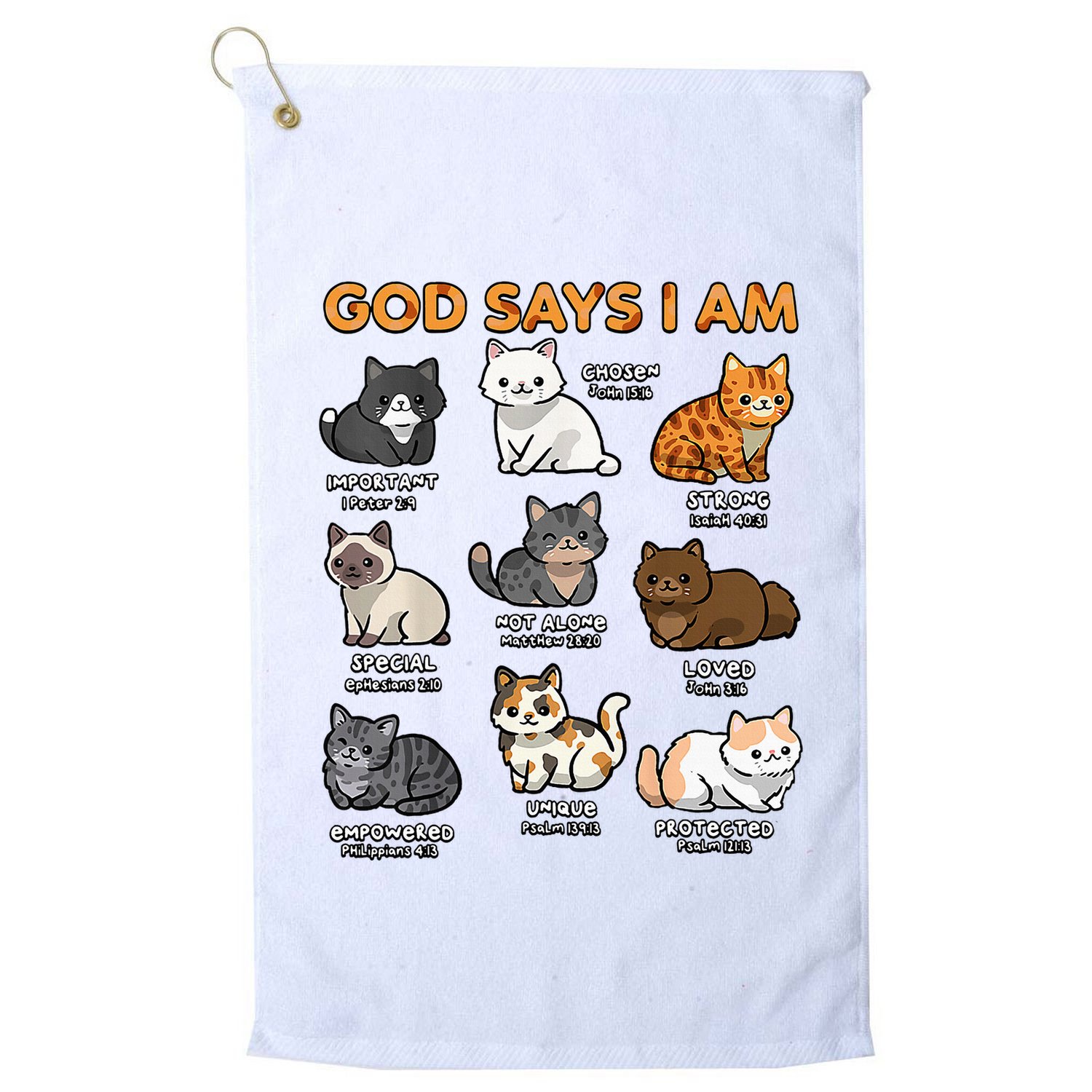 God Says I Am Cat Cute Cats Lover Bible Verse Christian Golf Towel