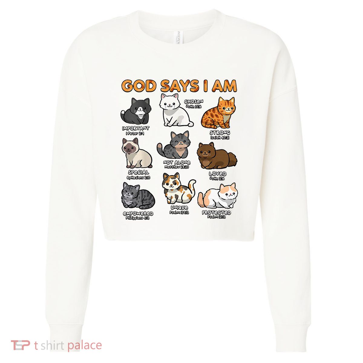 God Says I Am Cat Cute Cats Lover Bible Verse Christian Cropped Pullover Crew