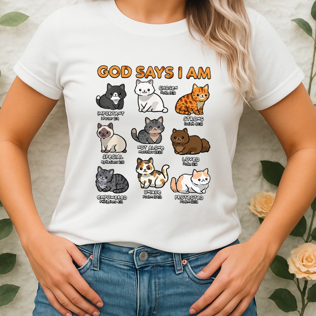 God Says I Am Cat Cute Cats Lover Bible Verse Christian Womens T-Shirt