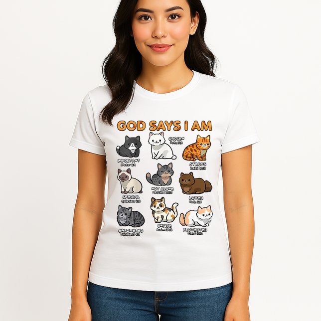 God Says I Am Cat Cute Cats Lover Bible Verse Christian Womens T-Shirt