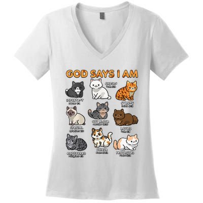 God Says I Am Cat Cute Cats Lover Bible Verse Christian Women's V-Neck T-Shirt