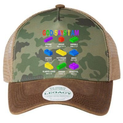 God Says I Am Building Brick Builder Block Christian Legacy Tie Dye Trucker Hat