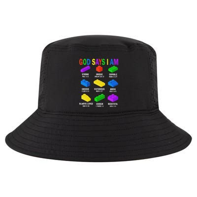 God Says I Am Building Brick Builder Block Christian Cool Comfort Performance Bucket Hat