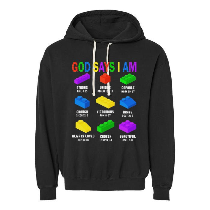 God Says I Am Building Brick Builder Block Christian Garment-Dyed Fleece Hoodie