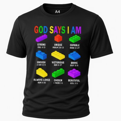 God Says I Am Building Brick Builder Block Christian Performance Shirt