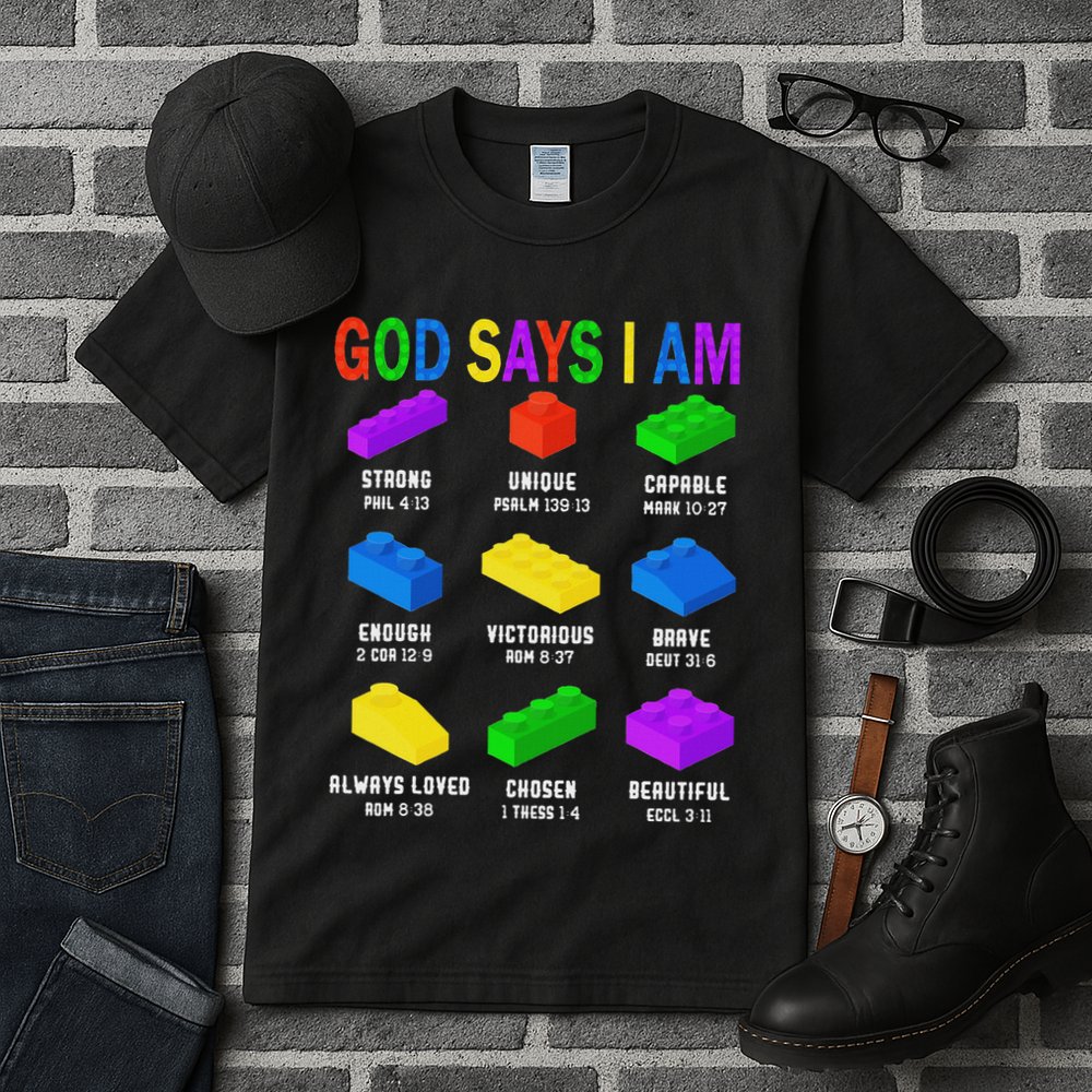 God Says I Am Building Brick Builder Block Christian Tall T-Shirt
