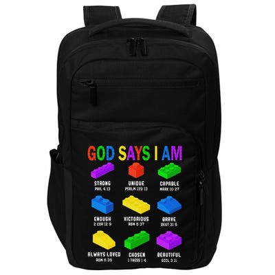 God Says I Am Building Brick Builder Block Christian Impact Tech Backpack