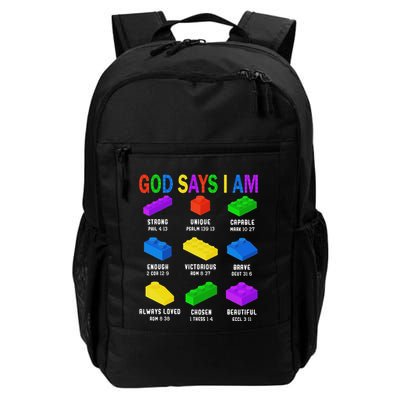 God Says I Am Building Brick Builder Block Christian Backpack