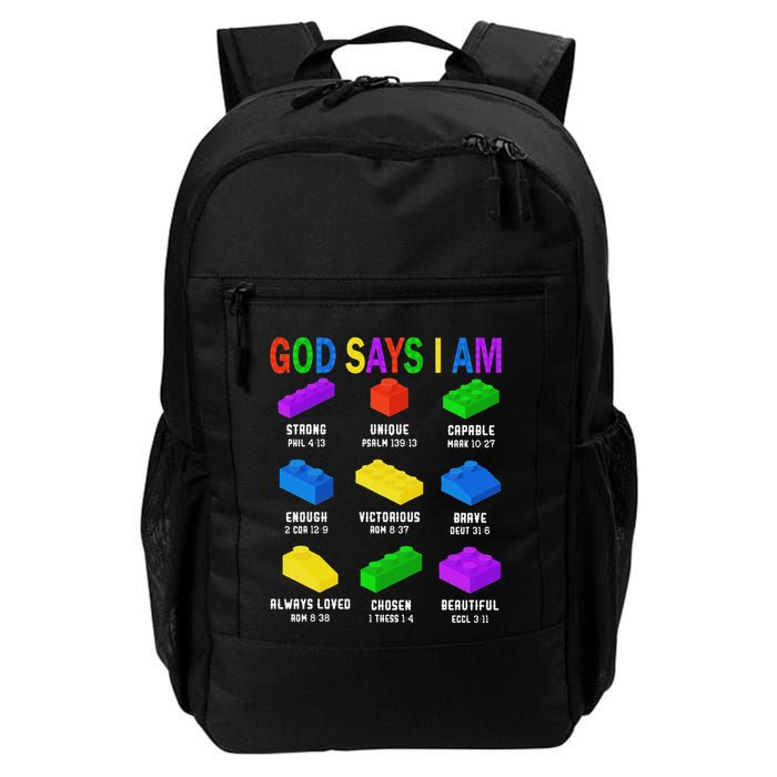 God Says I Am Building Brick Builder Block Christian Backpack