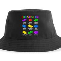God Says I Am Building Brick Builder Block Christian Sustainable Bucket Hat