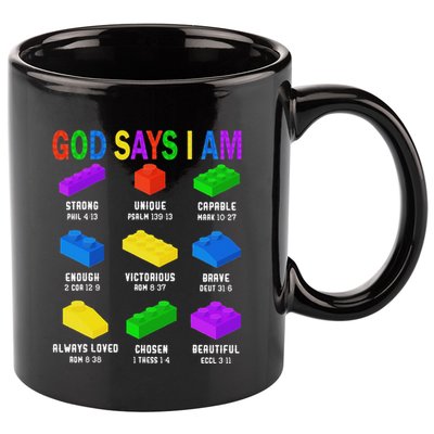 God Says I Am Building Brick Builder Block Christian 11oz C Handle Ceramic Mug