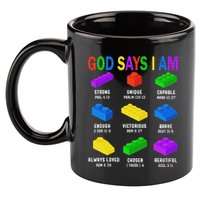 God Says I Am Building Brick Builder Block Christian 11oz C Handle Ceramic Mug
