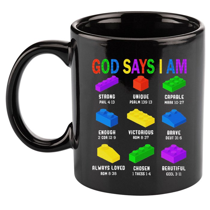 God Says I Am Building Brick Builder Block Christian 11oz C Handle Ceramic Mug