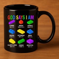 God Says I Am Building Brick Builder Block Christian 11oz C Handle Ceramic Mug