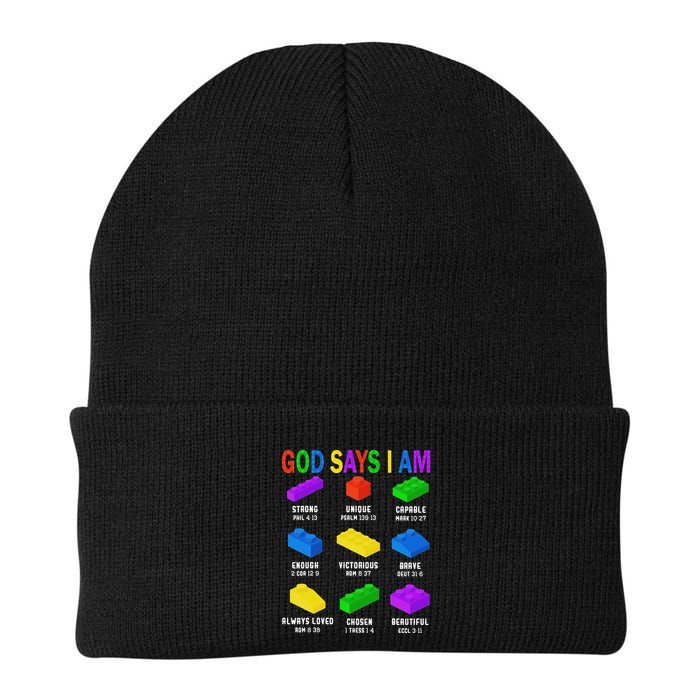 God Says I Am Building Brick Builder Block Christian Beanie