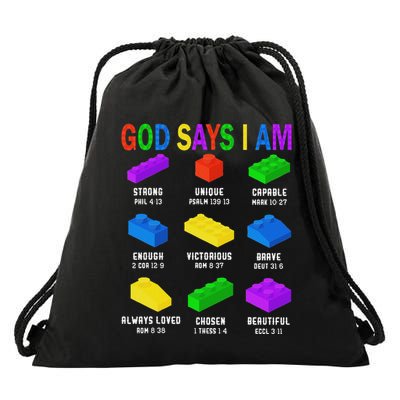 God Says I Am Building Brick Builder Block Christian Drawstring Bag