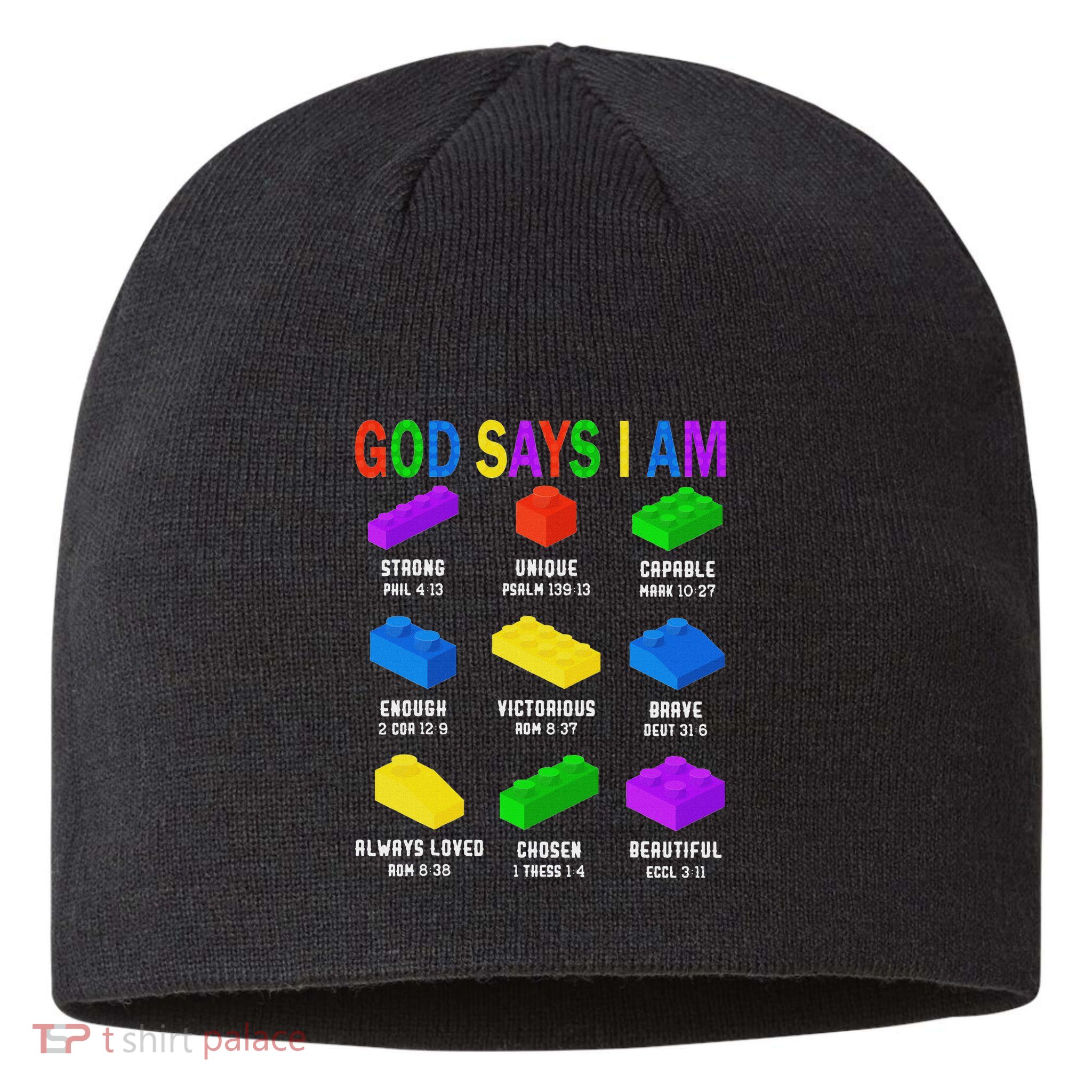God Says I Am Building Brick Builder Block Christian Sustainable Beanie