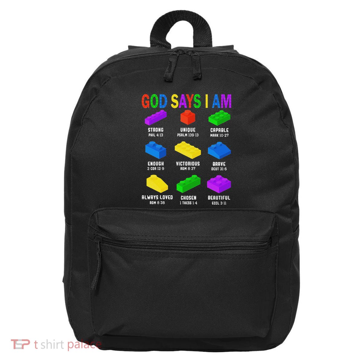 God Says I Am Building Brick Builder Block Christian 16 in Basic Backpack