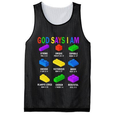 God Says I Am Building Brick Builder Block Christian Mesh Reversible Basketball Jersey Tank
