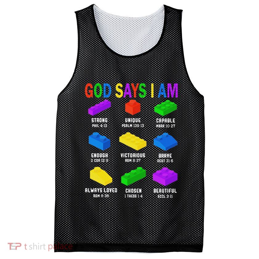 God Says I Am Building Brick Builder Block Christian Mesh Reversible Basketball Jersey Tank