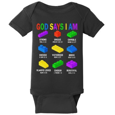 God Says I Am Building Brick Builder Block Christian Baby Bodysuit