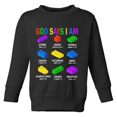 God Says I Am Building Brick Builder Block Christian Toddler Sweatshirt