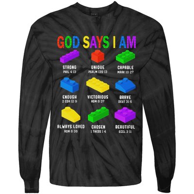God Says I Am Building Brick Builder Block Christian Tie-Dye Long Sleeve Shirt