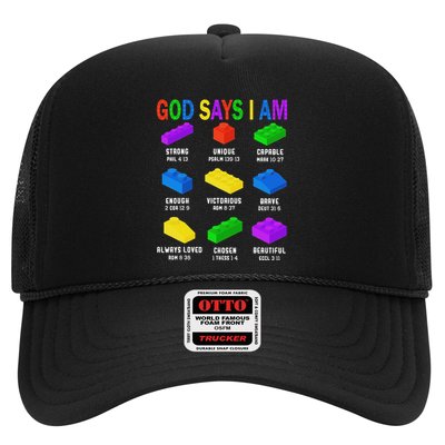 God Says I Am Building Brick Builder Block Christian Trucker Hat