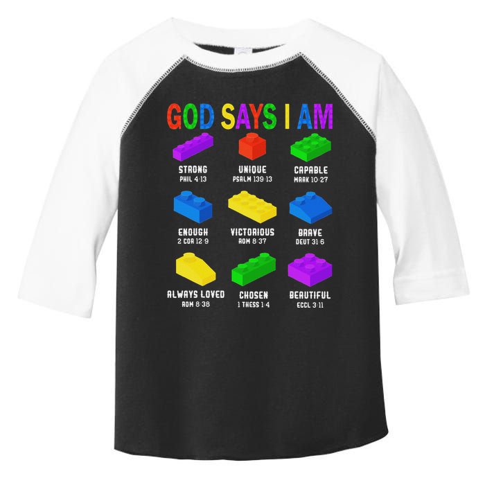 God Says I Am Building Brick Builder Block Christian Toddler Fine Jersey T-Shirt