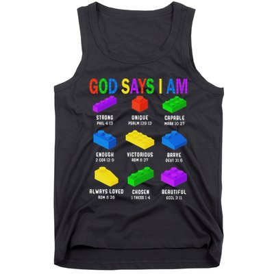 God Says I Am Building Brick Builder Block Christian Tank Top