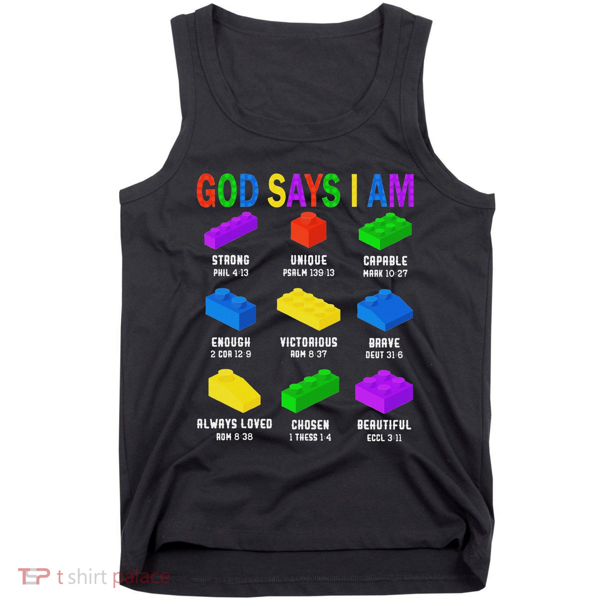 God Says I Am Building Brick Builder Block Christian Tank Top