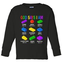 God Says I Am Building Brick Builder Block Christian Toddler Long Sleeve Shirt
