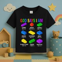 God Says I Am Building Brick Builder Block Christian Toddler T-Shirt