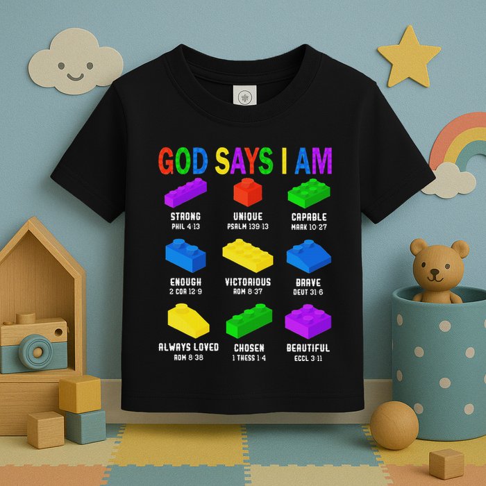 God Says I Am Building Brick Builder Block Christian Toddler T-Shirt