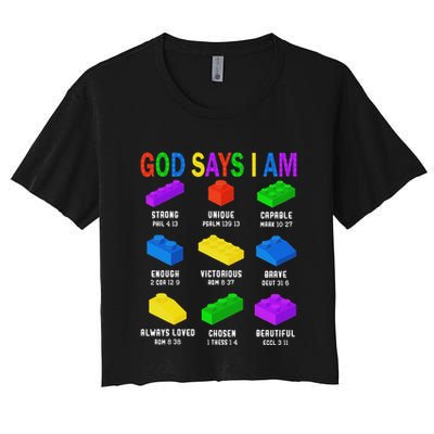 God Says I Am Building Brick Builder Block Christian Crop Top