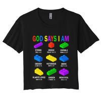 God Says I Am Building Brick Builder Block Christian Crop Top