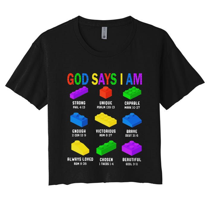God Says I Am Building Brick Builder Block Christian Crop Top