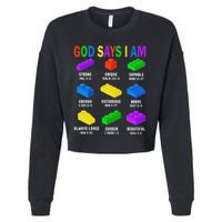 God Says I Am Building Brick Builder Block Christian Cropped Pullover Crew