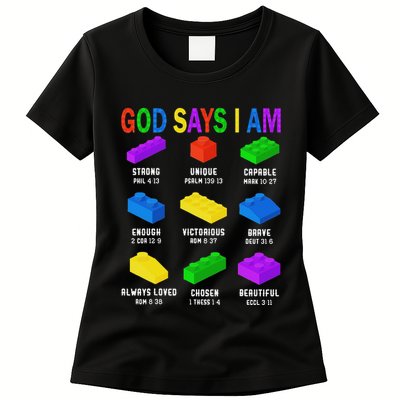 God Says I Am Building Brick Builder Block Christian Womens T-Shirt