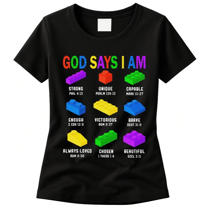 God Says I Am Building Brick Builder Block Christian Womens T-Shirt