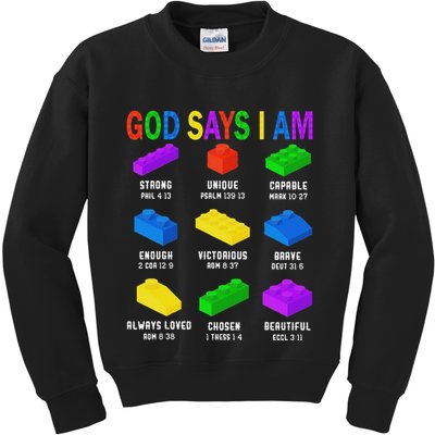 God Says I Am Building Brick Builder Block Christian Kids Sweatshirt
